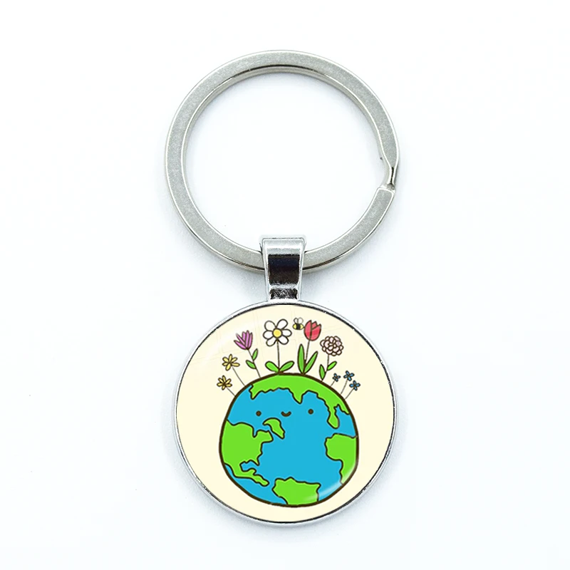 Enso Circle And Bonsai Tree Glass Pendant Keychain Jewelry Charm Bag Souvenir KeyRing