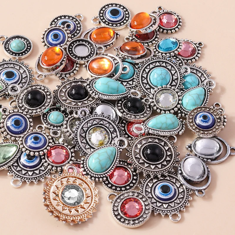 Leslie Mix 10 Stück Antik Gold Silber Farbe Naturstein Kristall Charms für Ohrring Halskette Anhänger DIY Vintage Schmuckherstellung – Detail 5