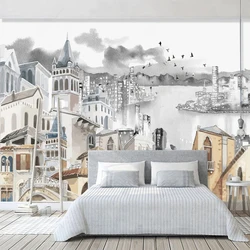 Custom Large size Hand Painting Cartoon City Town Building Photo Mural Wallpaper 3D Bedroom Living Room TV Wall Art Home Decor