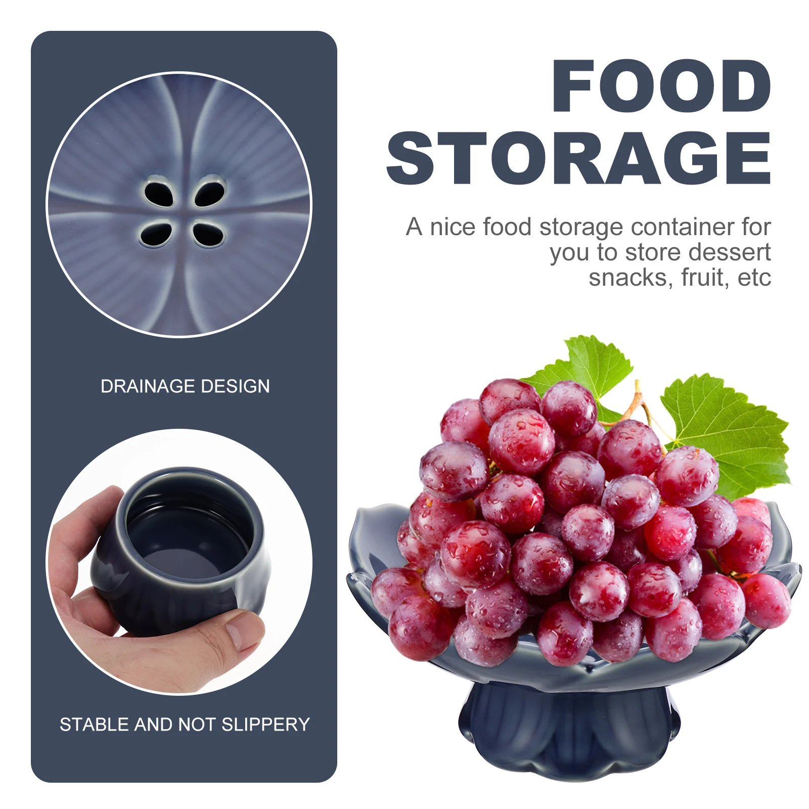 

Footed Ceramic Lotus Fruit Bowl Multipurpose Fruit Plate Kitchen Counter Decorative Snack Tray Household Food Plate