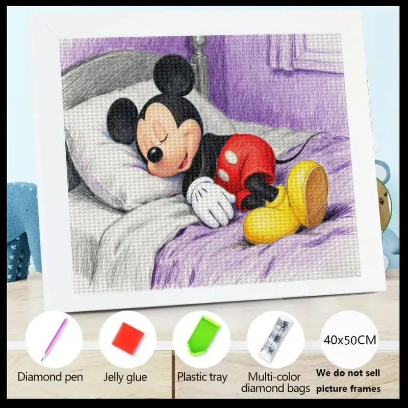 

1PC Disney Mickey Mouse Sleeping 5D Full Drill Diamond Painting Kit, Cute Cartoon Character Diamond Art Painting Set, 40x50CM DI