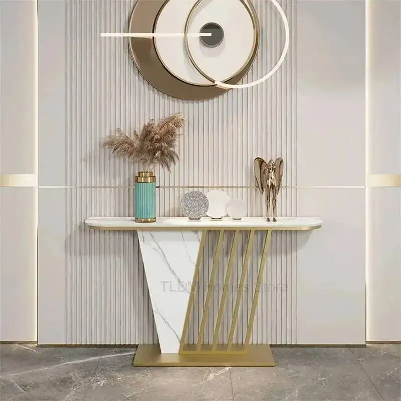 Italian Light Luxury Slate Console Tables New Chinese Living Room Storage Rack Hotel Corridor Entrance Table Narrow View Table Z