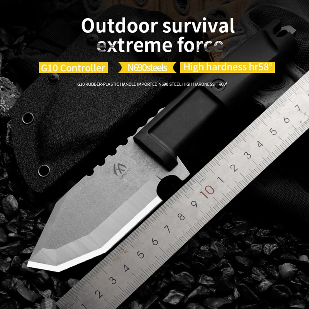 High quality N690 steel outdoor knife fixed blade wilderness survival knife men's gift rescue knife hiking hunting knife