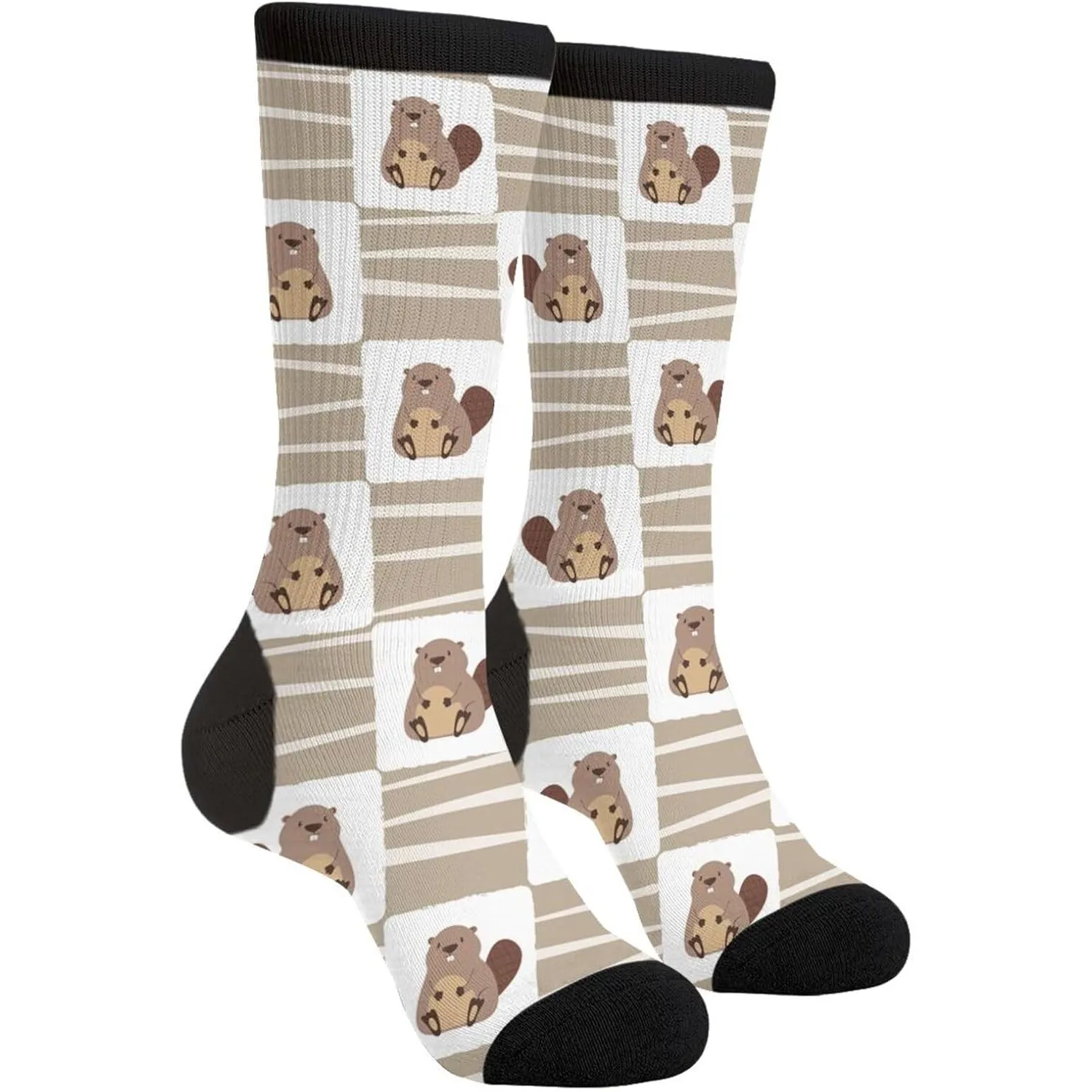 Beaver Print Athletic Crew Socks for Men Women Cushioned Performance Casual Socks 2 Pairs