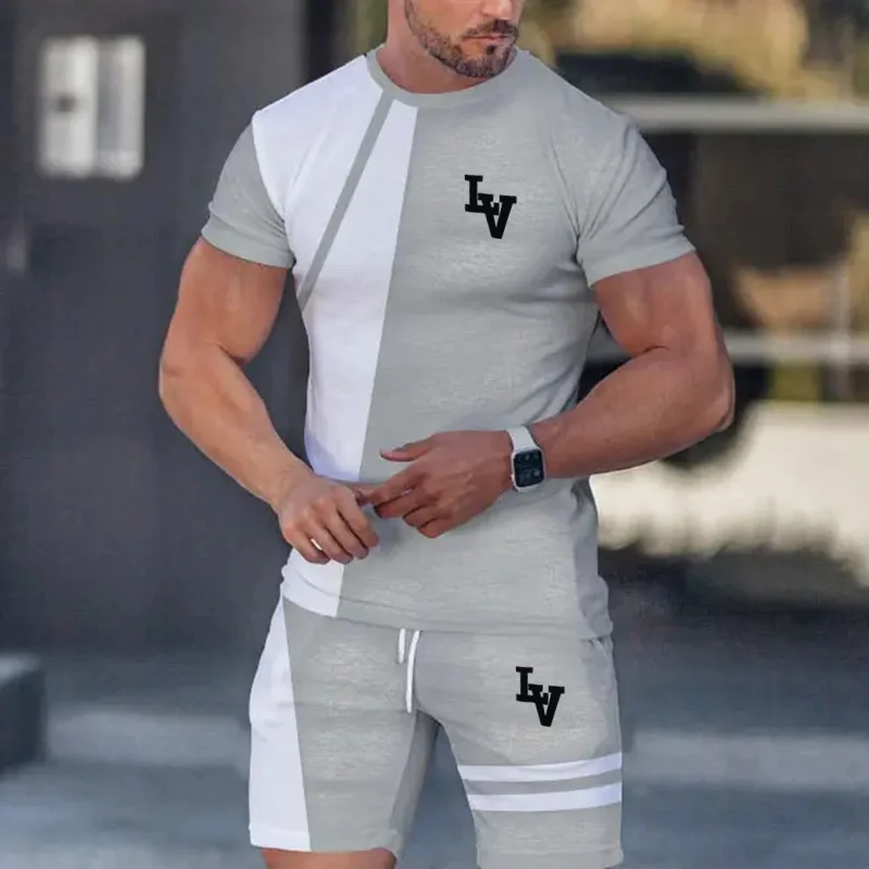 Summer New 3D Printed Men\'s Crew Neck Short Sleeve Oversized T-Shirt Shorts Set 2-piece High Quality Casual Street Sports Set