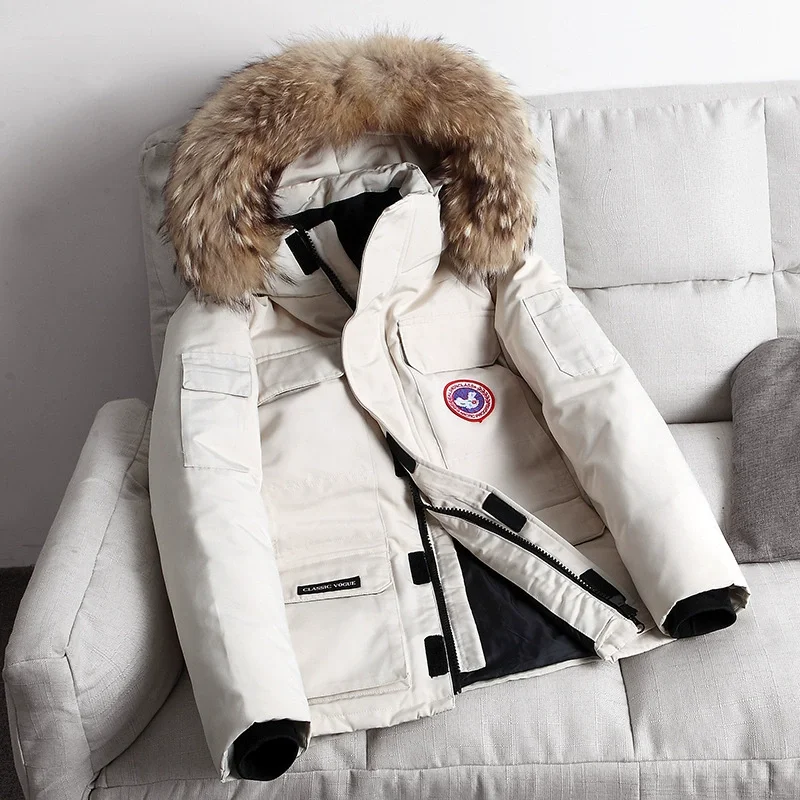 Couples down jacket men and women outdoor tooling thickened winter new fur collar warm coat wind-proof waterproof down jacket