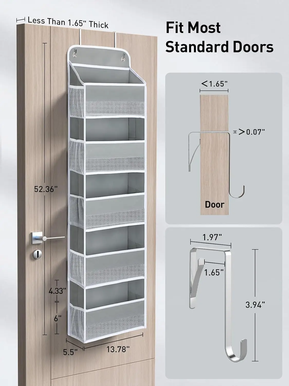DELAMU Over-the-Door Hanging Storage Box, 5-Tier Fabric Organizer, Over-the-Door Organizer with with Large Pockets Ideal for Bedroom Bathroom Pantry Organization Home Spacesaving Solution, Premium Non-Woven, No Tools