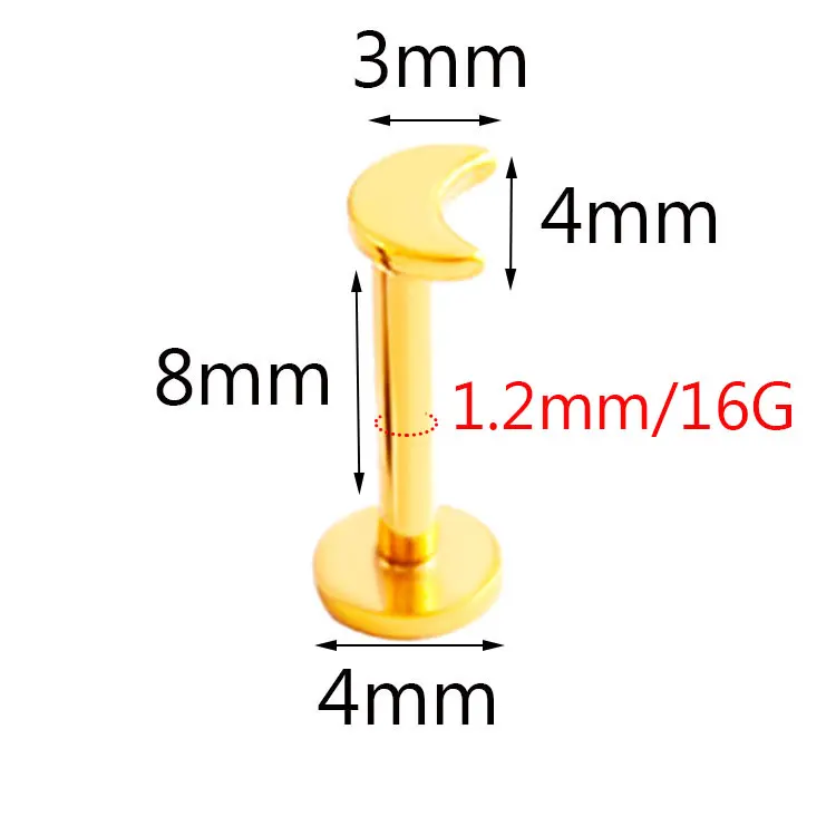2PC 16G Stainless Steel Mini Cute Moon Ear Piercing Helix Stud Earring Tragus Lobes Cartilage Conch Labret Lip Ring Jewelry 2023