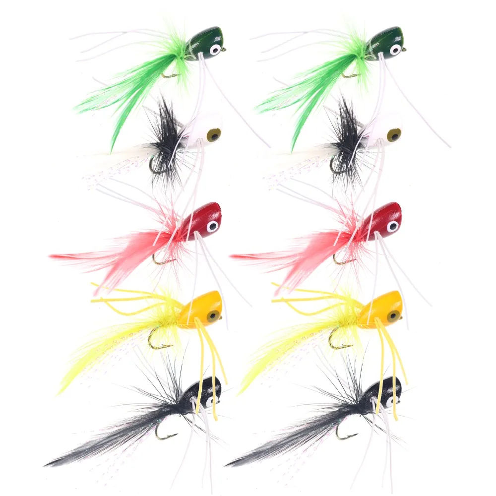 VtwinsTopwater Popper Flies for Fly Fishing Panfish Bluegill Bass Bugs Trout Foam floating Fake Lures Artifical Bait Fish Hooks