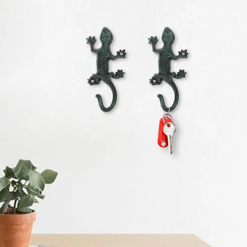 2Pcs Vintage Cast Iron Gecko Hooks Decorative Animal Wall Mounted Key Holders Indoor Outdoor Garden Coat Hat Rack - view 6