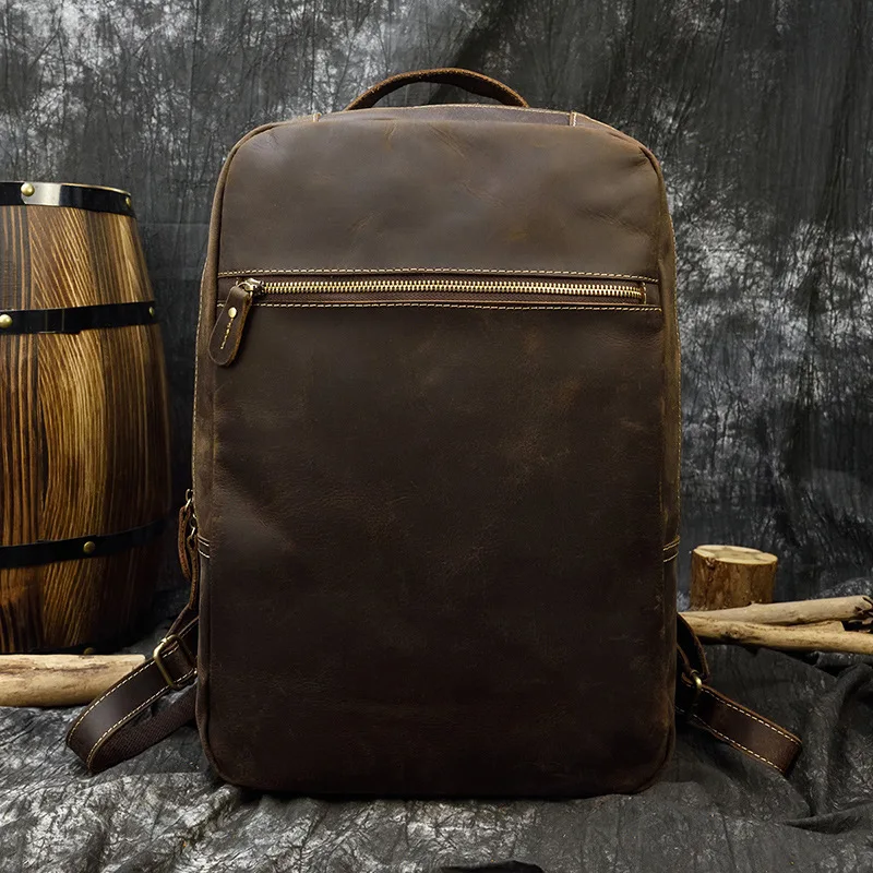 Vintage Leather Backpack Unisex Modern Backpack for Men and Women 14 Inch Laptop Daypack for Work Uni Business School