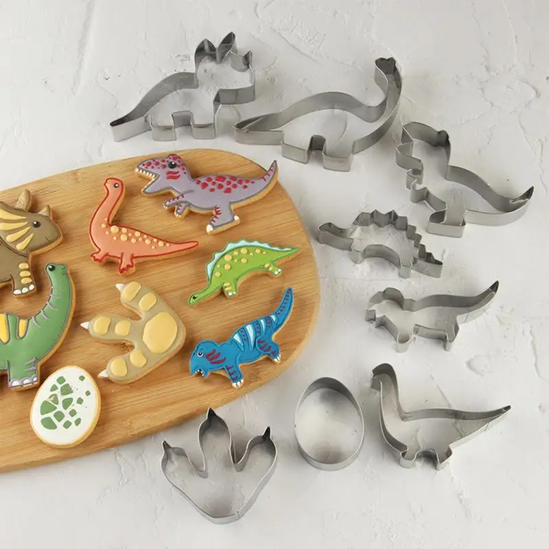 Dino Cookie Cutters 8 Pieces Stainless Steel Cookie Cutter Set Dinosaur Parties Favors Small Cute Cookie Cutters For Pancakes