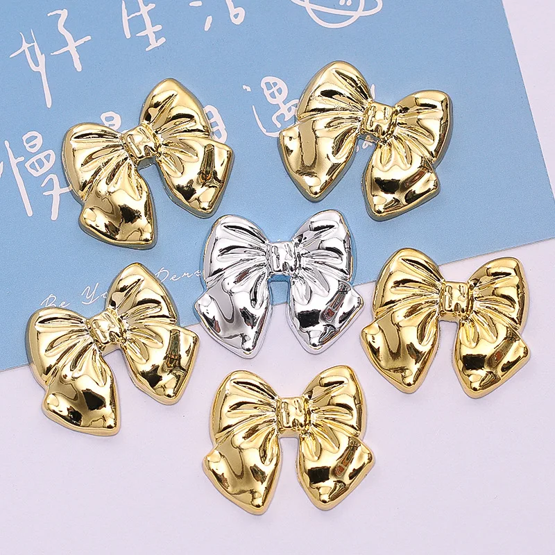 5pcs cartoon silver gold plating bow flatback resin charms crafts embellishments diy cabochons decoration accessories