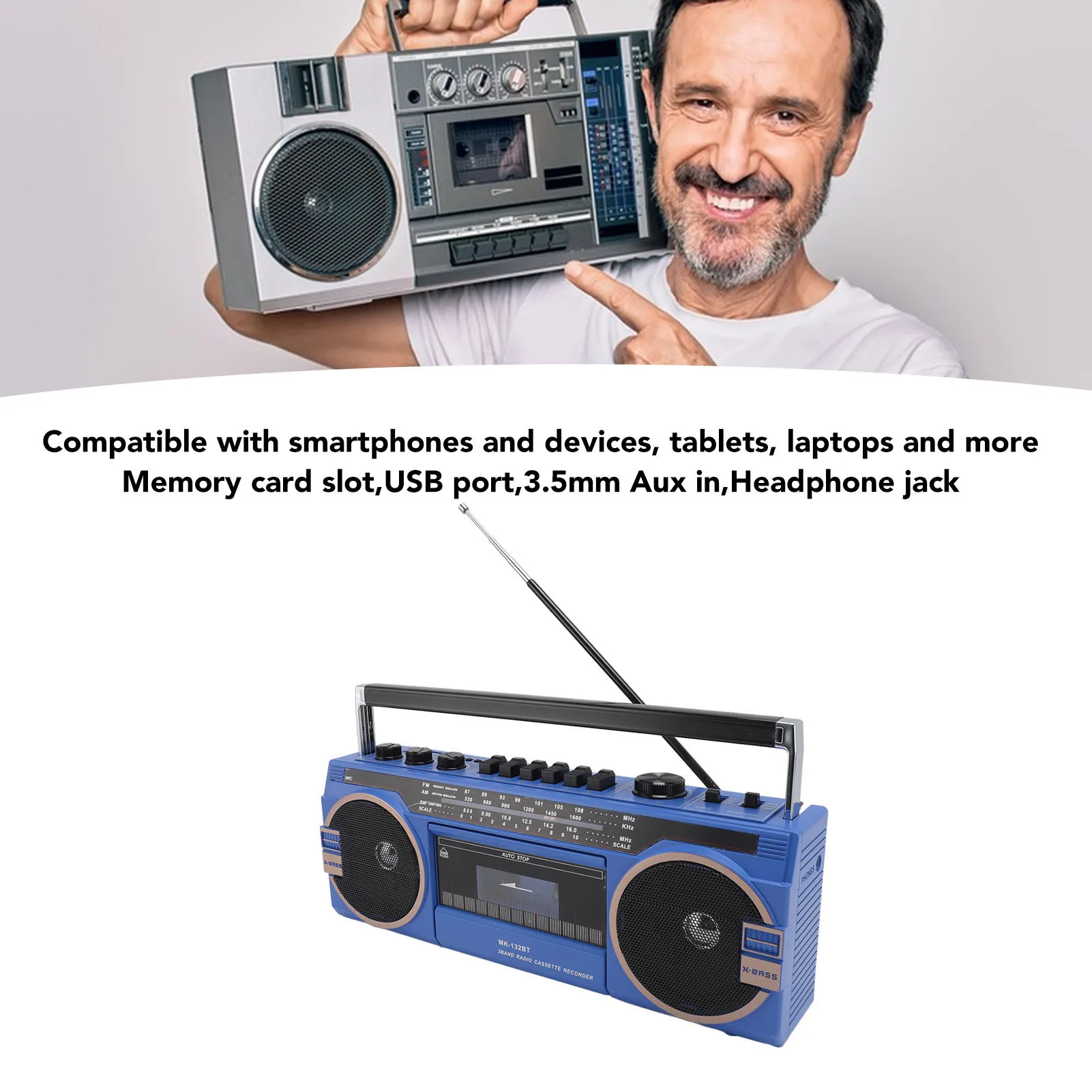 

Кассетный плеер AM FM SW, Bluetooth, винтажный, отличное качество звука, USB-порт, 3,5 мм, Aux-магнитофон, кассетный плеер, магнитофон