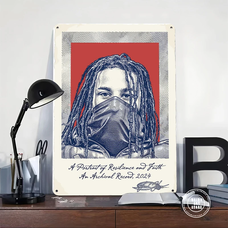 Portrait of Resilience and Faith Metal Poster Customized Wall Art Retro Vintage Metal Signs for Man Cave Home Decorations Decor