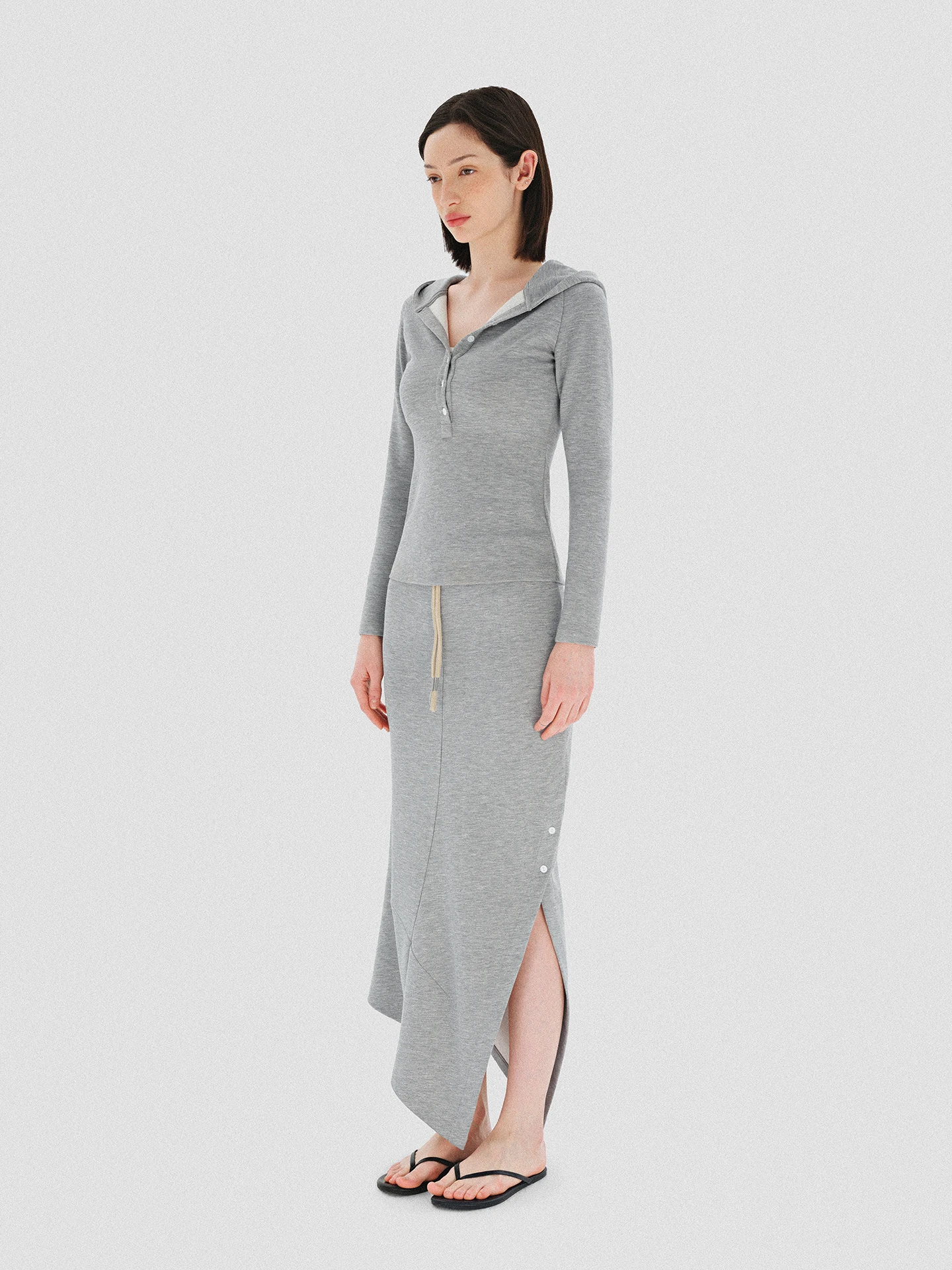 

Grey Hoodie Asymmetrical Slit Casual Fashion Set Women's Long Sleeve Sweatshirt Skirt Two-Piece Suit Spring Season Regular Fit