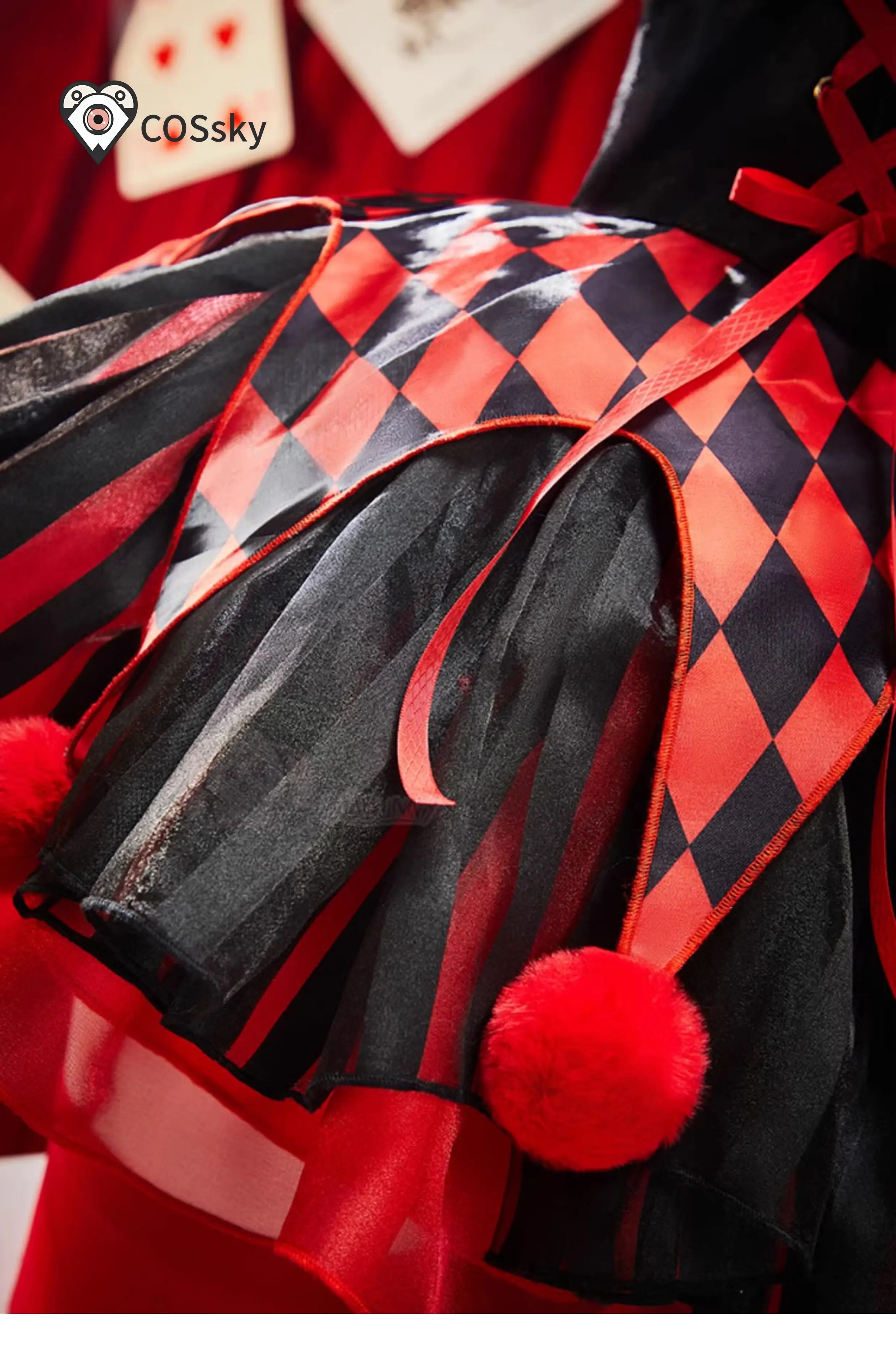 

Clown Joker Black and red spliced Dress Freak Circus‌ Cosplay Costume Halloween Carnival Gothic Lolita Gloves Men Women Uniform