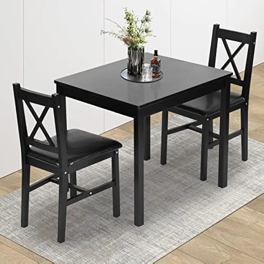 3 Piece Dining  Set Sturdy Wooden Square and Chair Breakfast  Set for 2 Person, Small Dining Room Table Set for