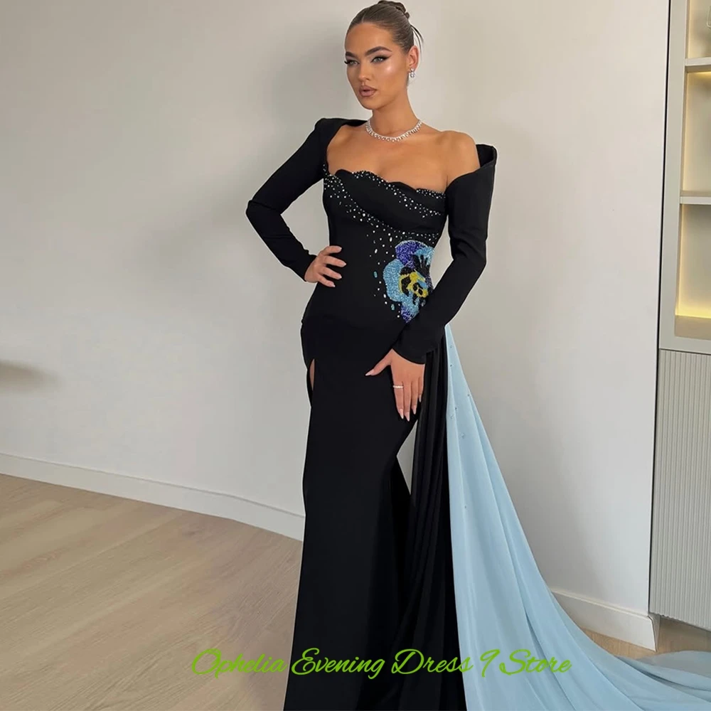 Simple Jersey Long Sleeves Evening Dresses Luxury Colorful Beaded Customized Party Dresses Classic Panel Train Prom Gowns image 5