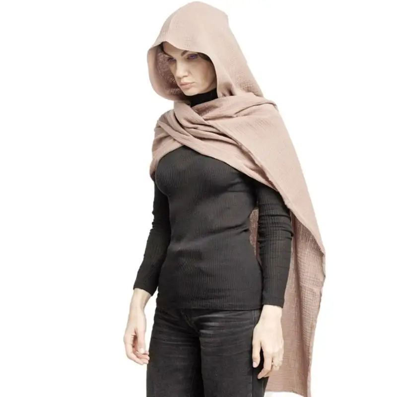 652F Trendy Women Cotton Hooded Scarf 2in1 Suit Color Pullover Hat Shawl Warmth Hat Adults Winter Hat for Teenagers