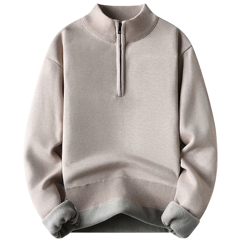 

Men's Zipper Sweater Soft Warm Pullovers Casual Turn-down Collar Sweatshirts Knit Jumpers Fleece Lining Mens Fashion Tops