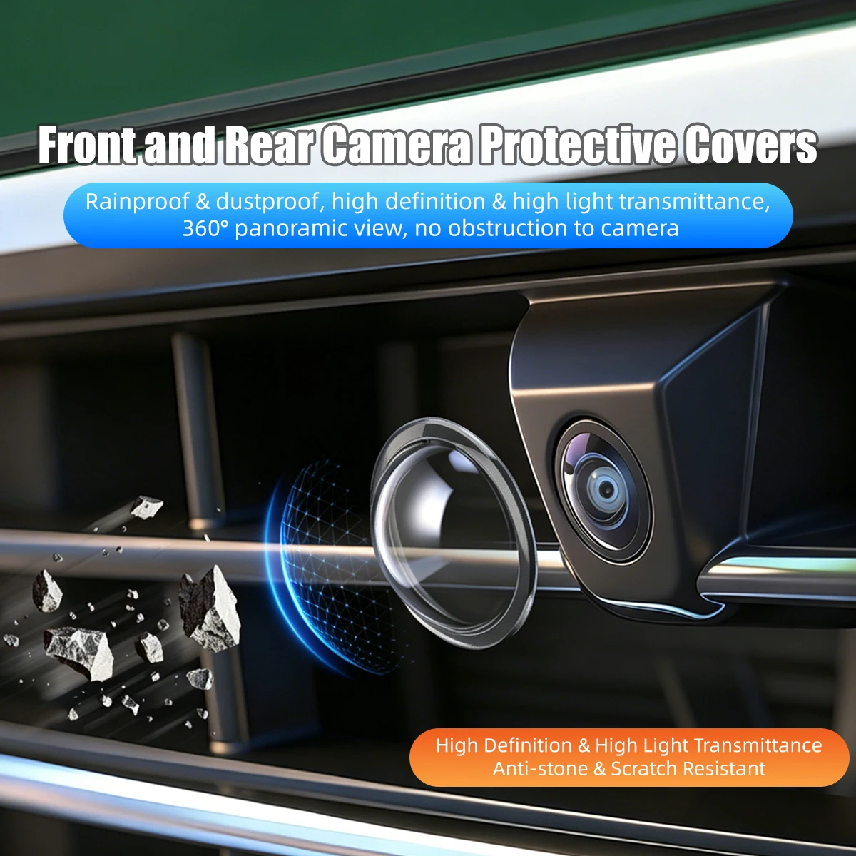 2pcs Car 360° Panoramic Camera Lens Protective Cover Front Bumper Camera Anti-Scratch Shield Lens Guard PC Protective Cover Kits