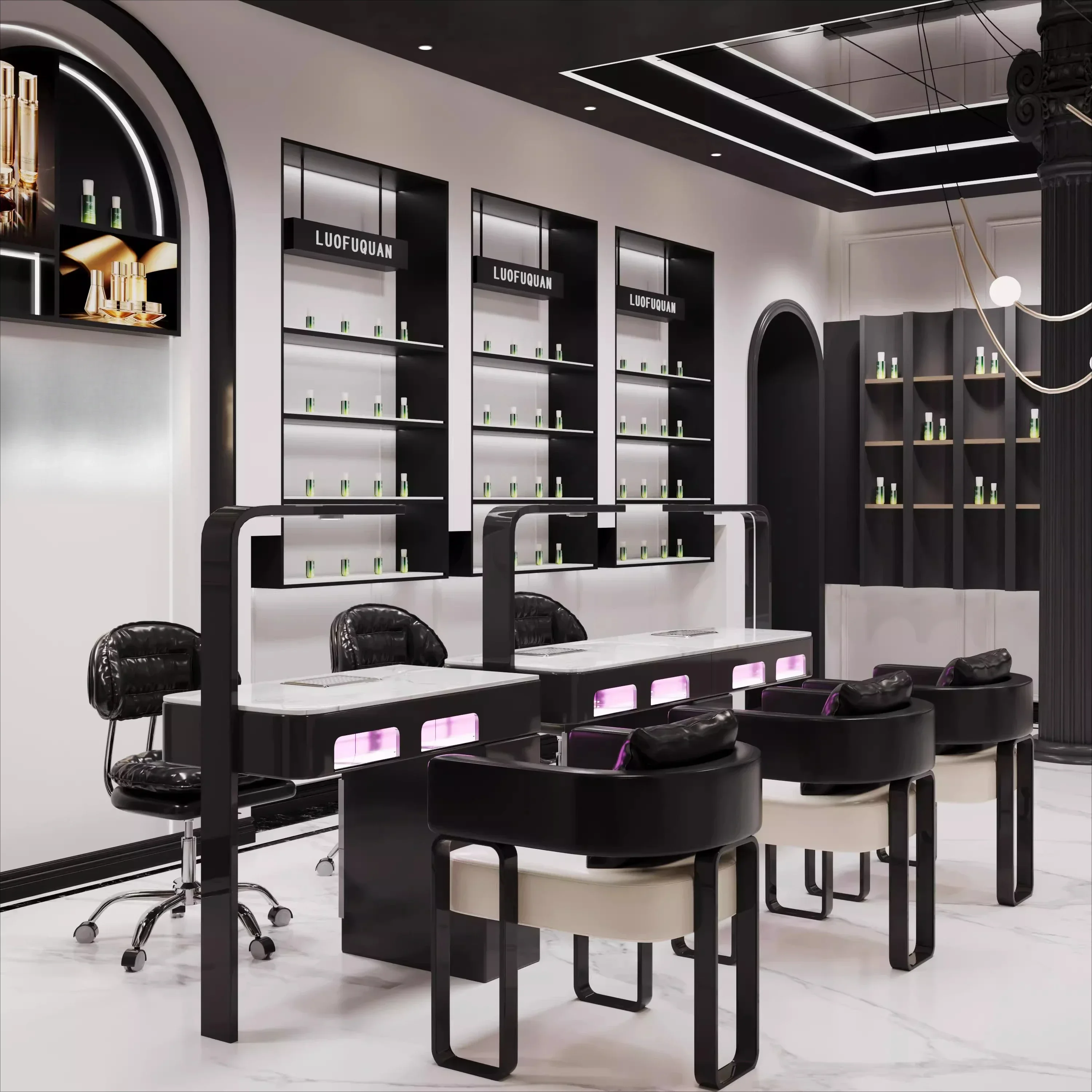 Marble high-power with vacuum cleaner, baking lamp manicure table and chair set, full high-end combination