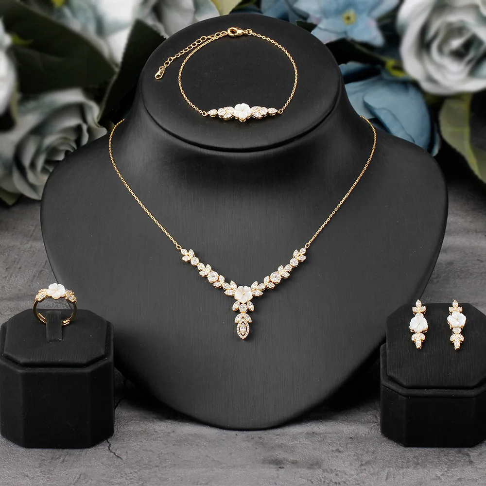 

Cubic Zirconia 3PCS Ring Necklace Earring Set For Women Wedding Party AAA+ CZ Nigeria Dubai Bridal Jewelry bijoux