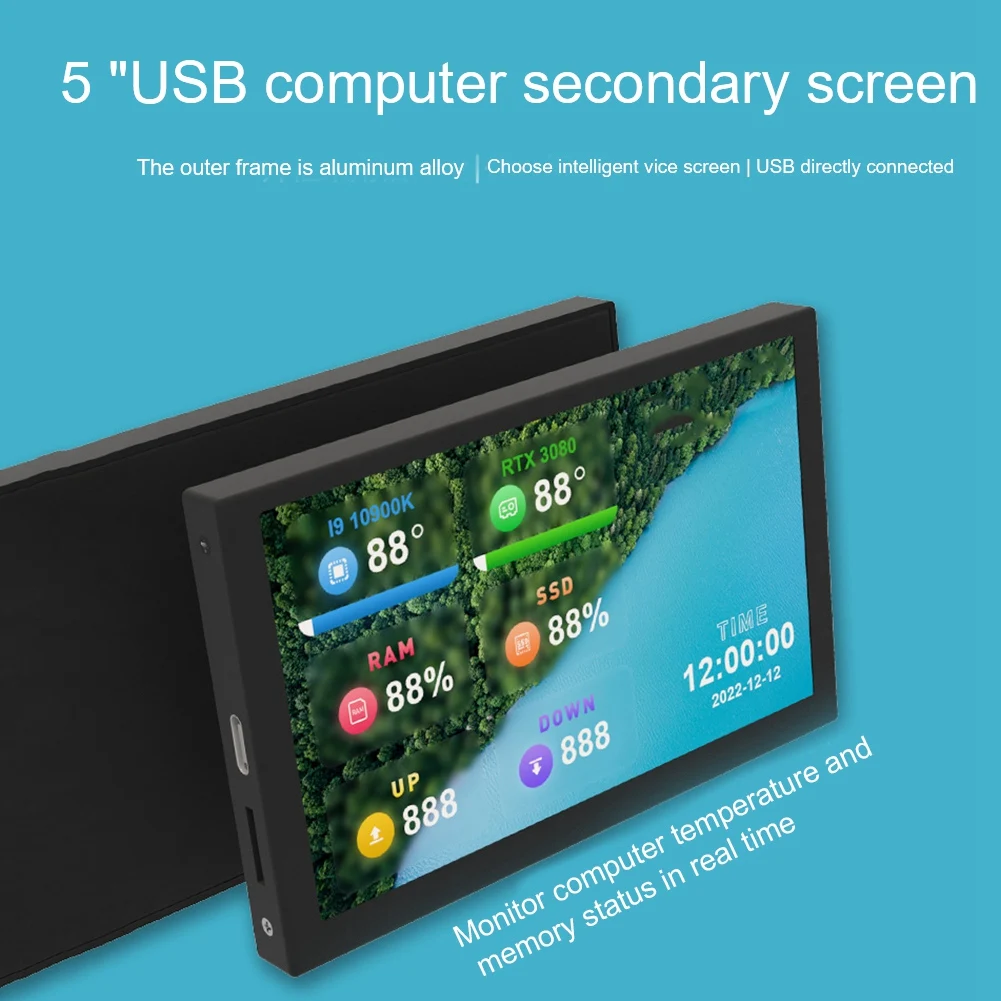 5 Inch Computer Secondary Screen USB Chassis Secondary Screen IPS HD Laptop Display for Freely AIDA64 White