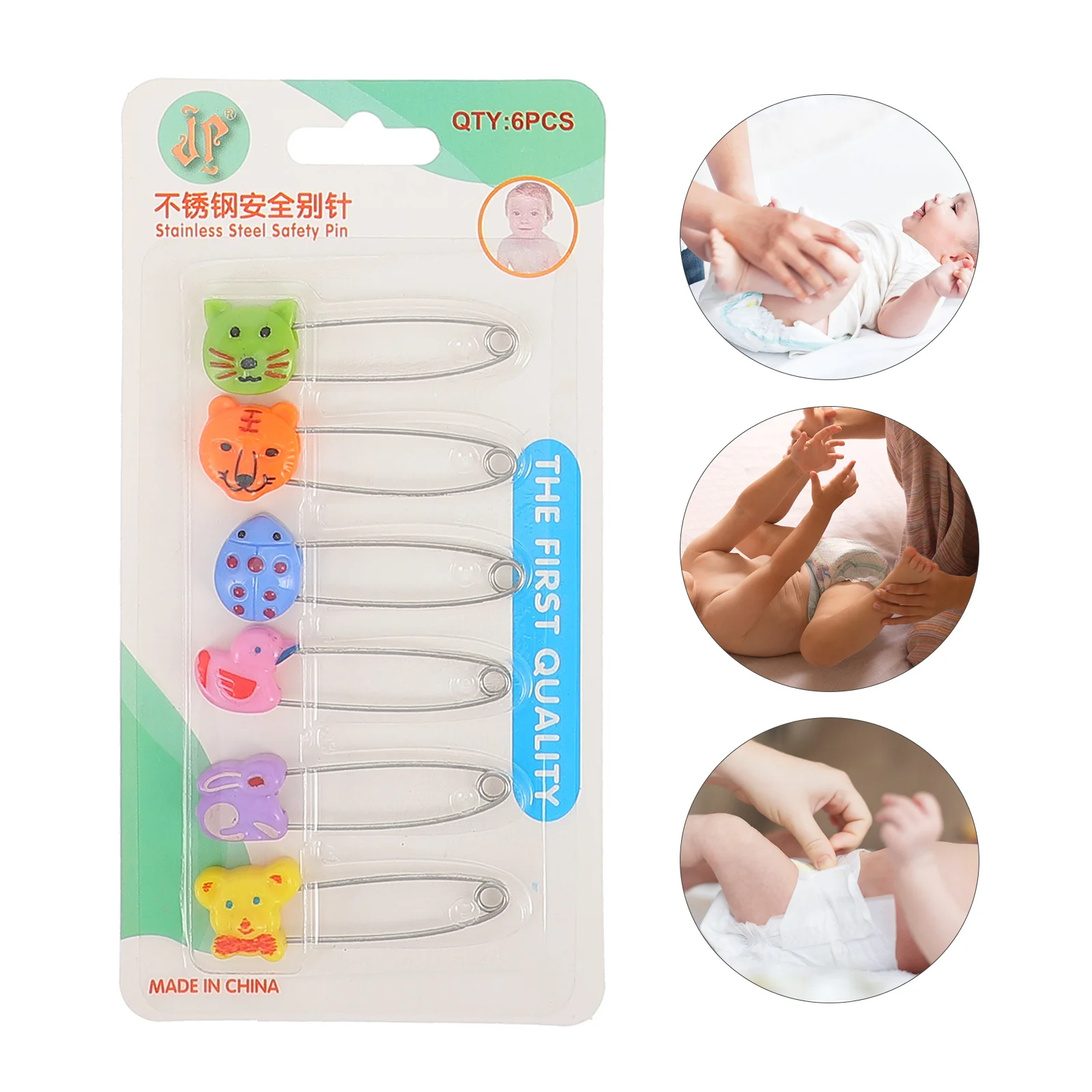 

30pcs Animal Diaper Pins Stainless Steel Newborn Baby Nappy Long Safety Plastic Head Pin Adjustable