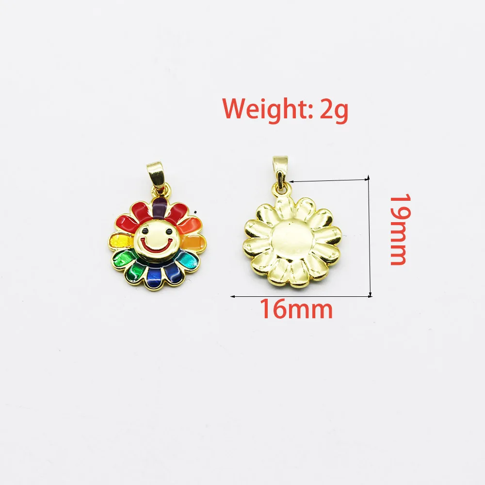 2-Pack Rainbow Smiley Sunflower Pendants DIY Beading Bracelet Necklace Cartoon Drip Oil Jewelry Charms view 2