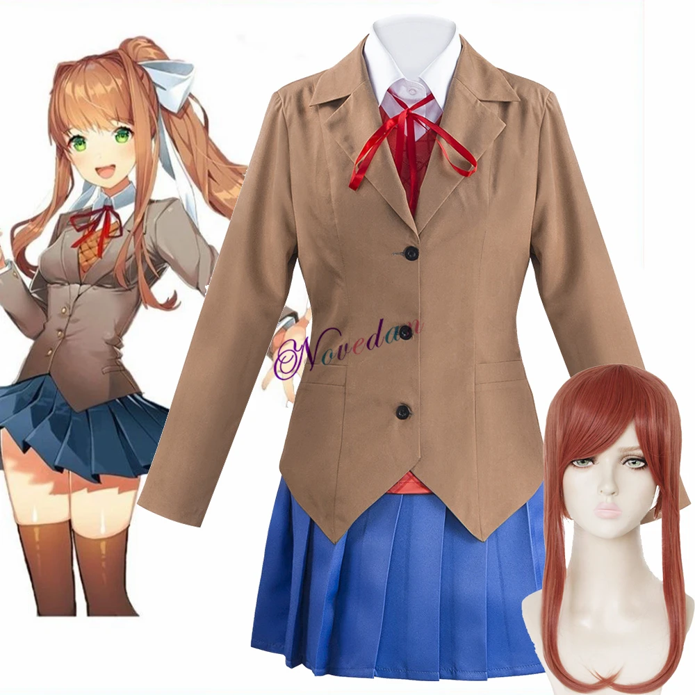 Anime Dokidoki Doki Doki Literature Club Monika Cosplay Sayori Yuri Natsuki Cosplay Costume Wig Women Girl JK School Uniform