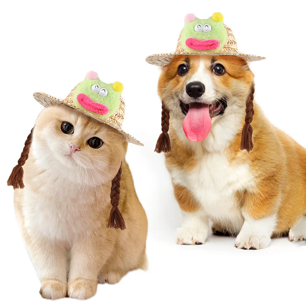 

New Pet Fried Dough Twists Braid Straw Hat Cartoon Cute Dog Hat Small and Medium sized Dog General Pet Funny Straw Hat