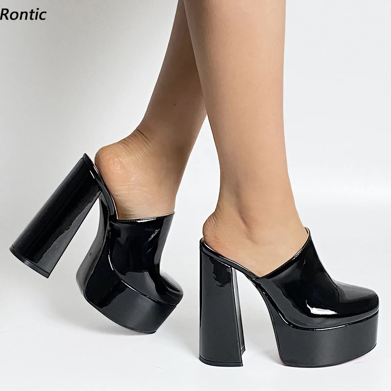 

Rontic Новые женские сандалии ручной работы на платформе-мюли унисекс на массивном каблуке с круглым носком, великолепные фиолетовые, розовые, красные, черные туфли, размер США 5-15