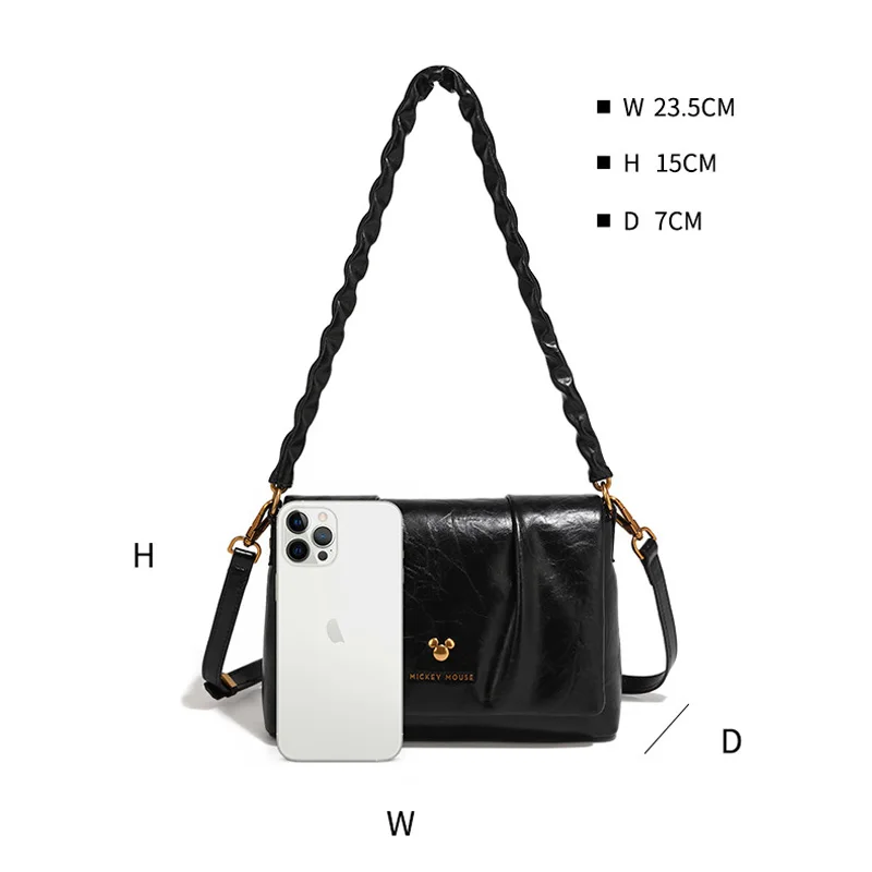 2025 New Disney Original Mickey Mouse Modern Folded Small Square Bags Women PU Leather Retro Single Shoulder Crossbody Bag