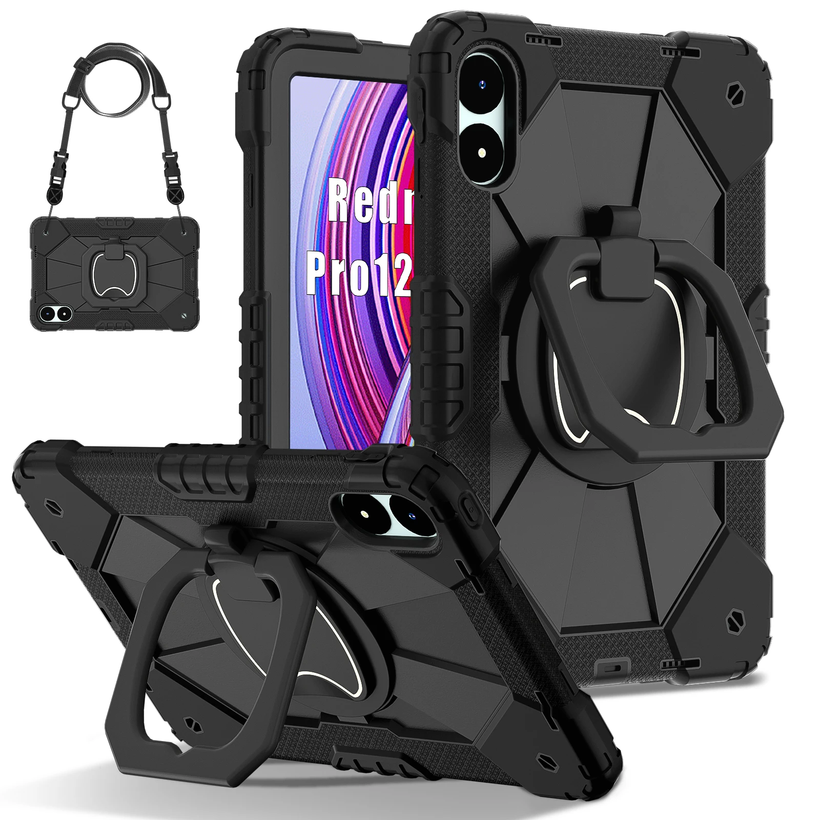 Heavy Duty Case For Xiaomi Poco Pad Redmi Pad Pro 12.1 inch 2024 2405CPCFBG 2405CRPFDC Rotatable Handle Grip Armor Stand Cover
