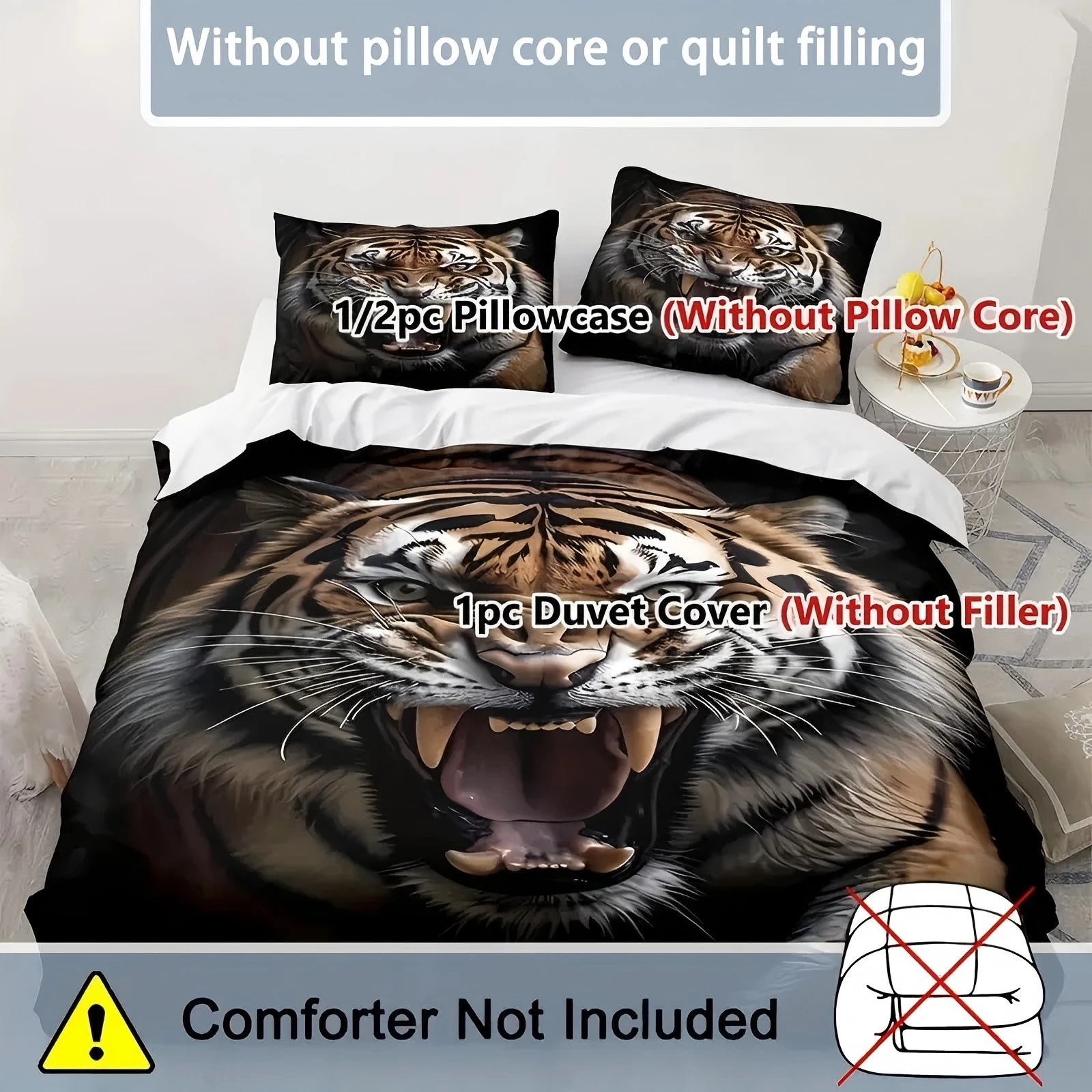 

Tiger pattern 3D Printed Duvet Cover Wildlife Theme Soft Comfortable Bedding Set For Teens Adults Quilt Cover Set Pillowcases
