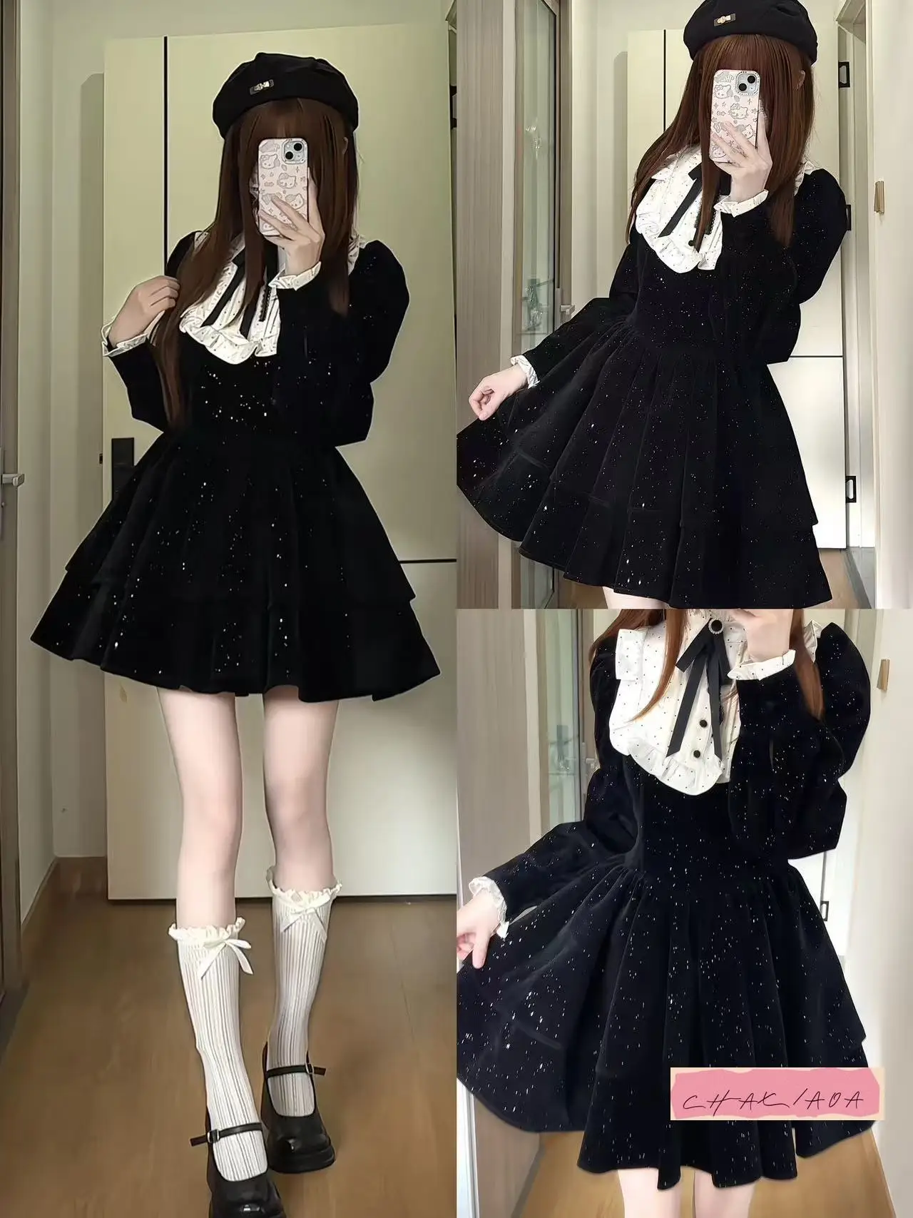 Halloween usar veludo dupla camada fina flash puff bolo vestido bolha de manga comprida veludo cintura rico estilo família vestido aniversário