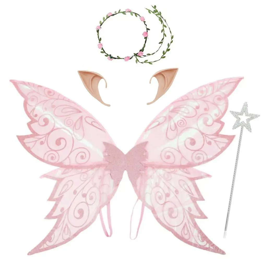 Fancy Butterfly Fairy Elf Wings Dress Up Sparkling Halloween Cosplay Party Props Garland Fairy Wand Costume Wings Party Favor