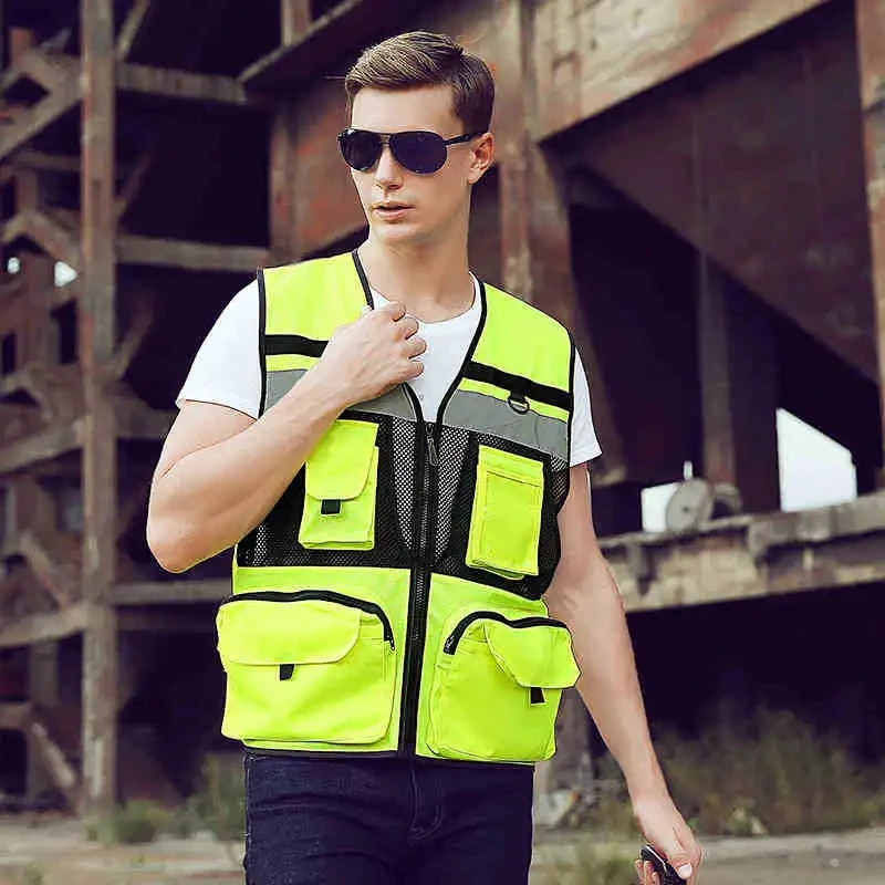 Safety Vest Reflective With Tool Pockets Breathable Work gilet High Visibility Vest Mesh Reflective Vest Workwear