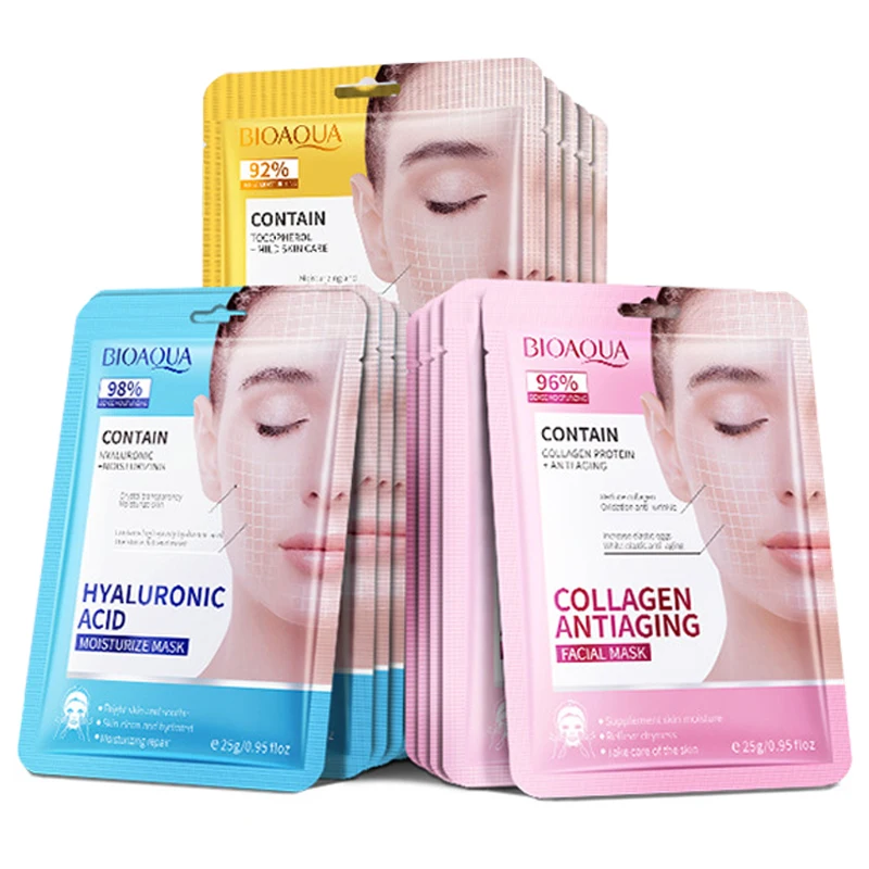 10 sztuk BIOAQUA kwas hialuronowy Retinol kolagen maski na twarz nawilżający rozjaśniający nawilżający maska ​​na twarz pielęgnacja skóry twarzy