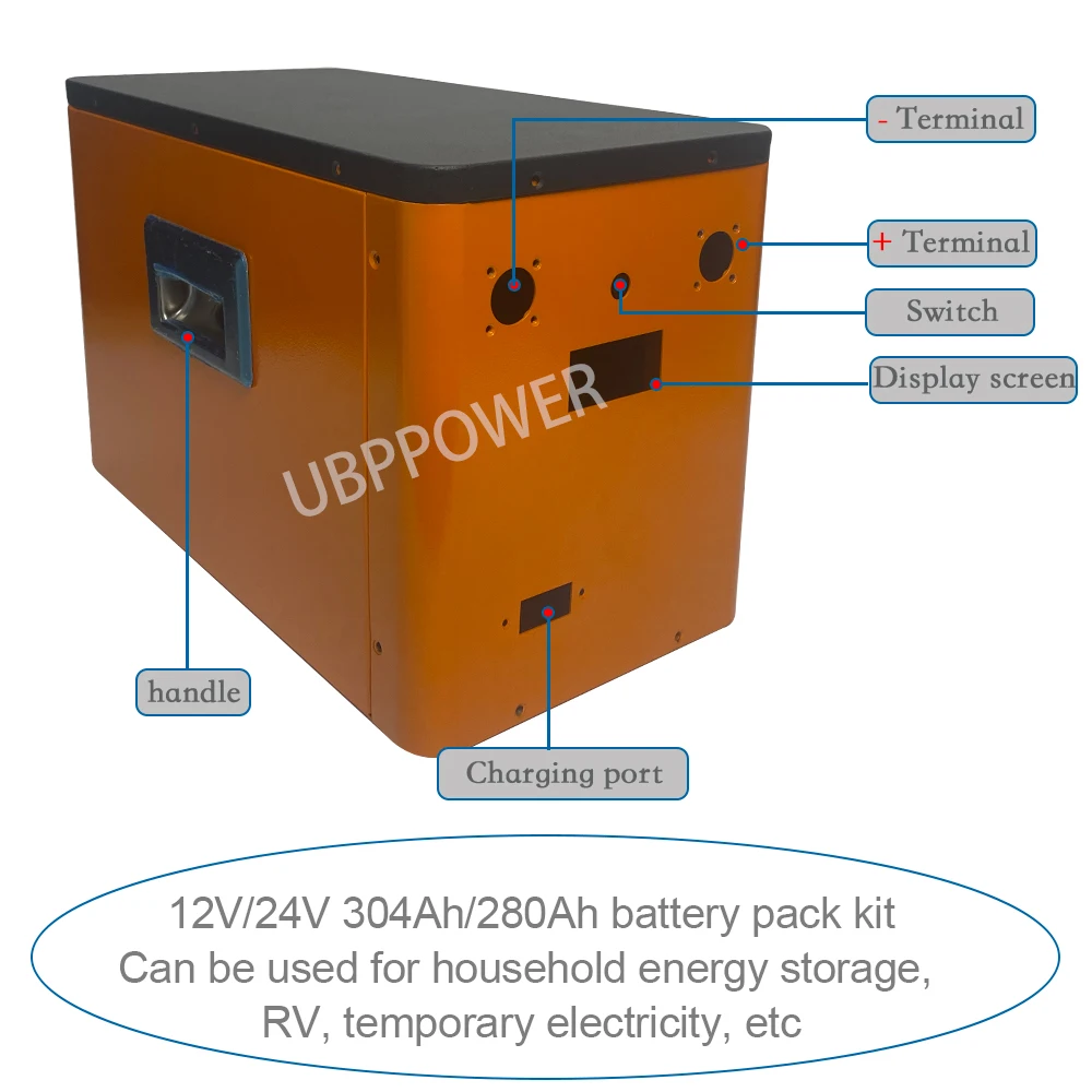 UBPPOWER 280Ah 304Ah Lifepo4 Battery Bax Kit Case Rechargeable Lithium Cell Lifepo 12V 24V 48VDIY Vans RV Boats Golf Carts Solar