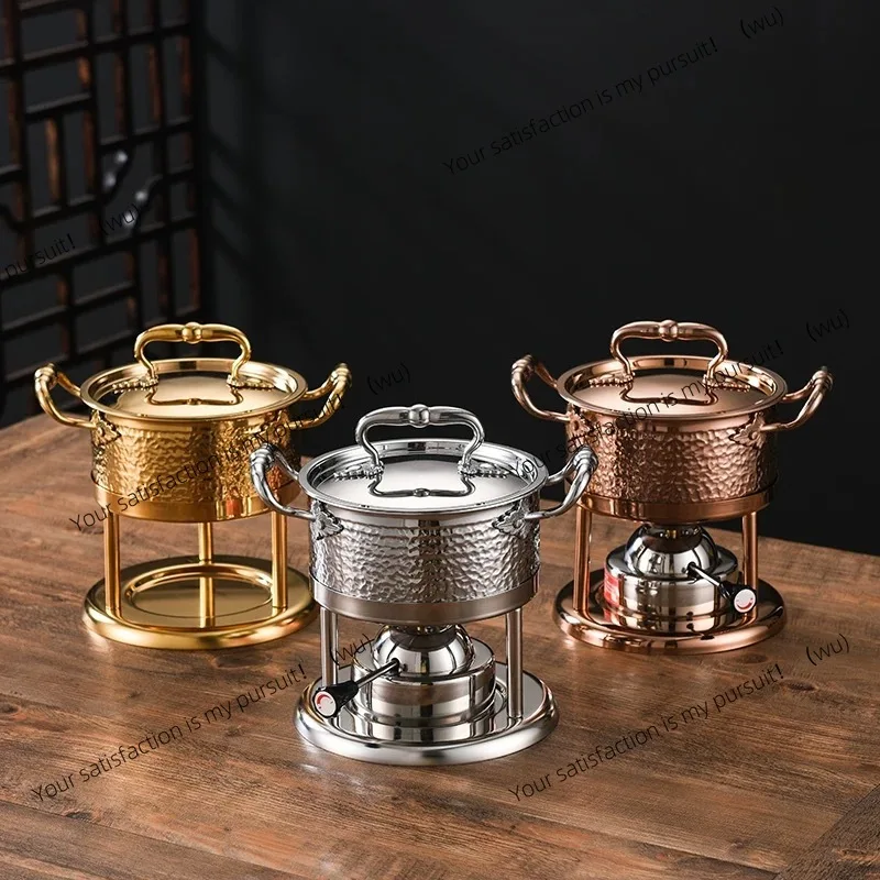 304 stainless steel hammer pattern single small hot pot induction cooker gas stove universal one person one pot large capacity