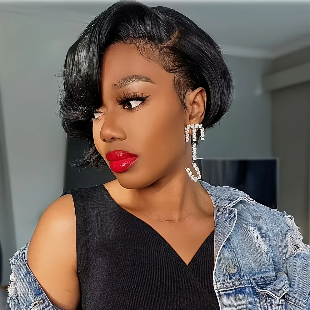 

Pixie Short Bob Straight Human Hair Wigs 13x4 Lace Frontal Human Hair Wigs Colored Pixie Cut Wigs