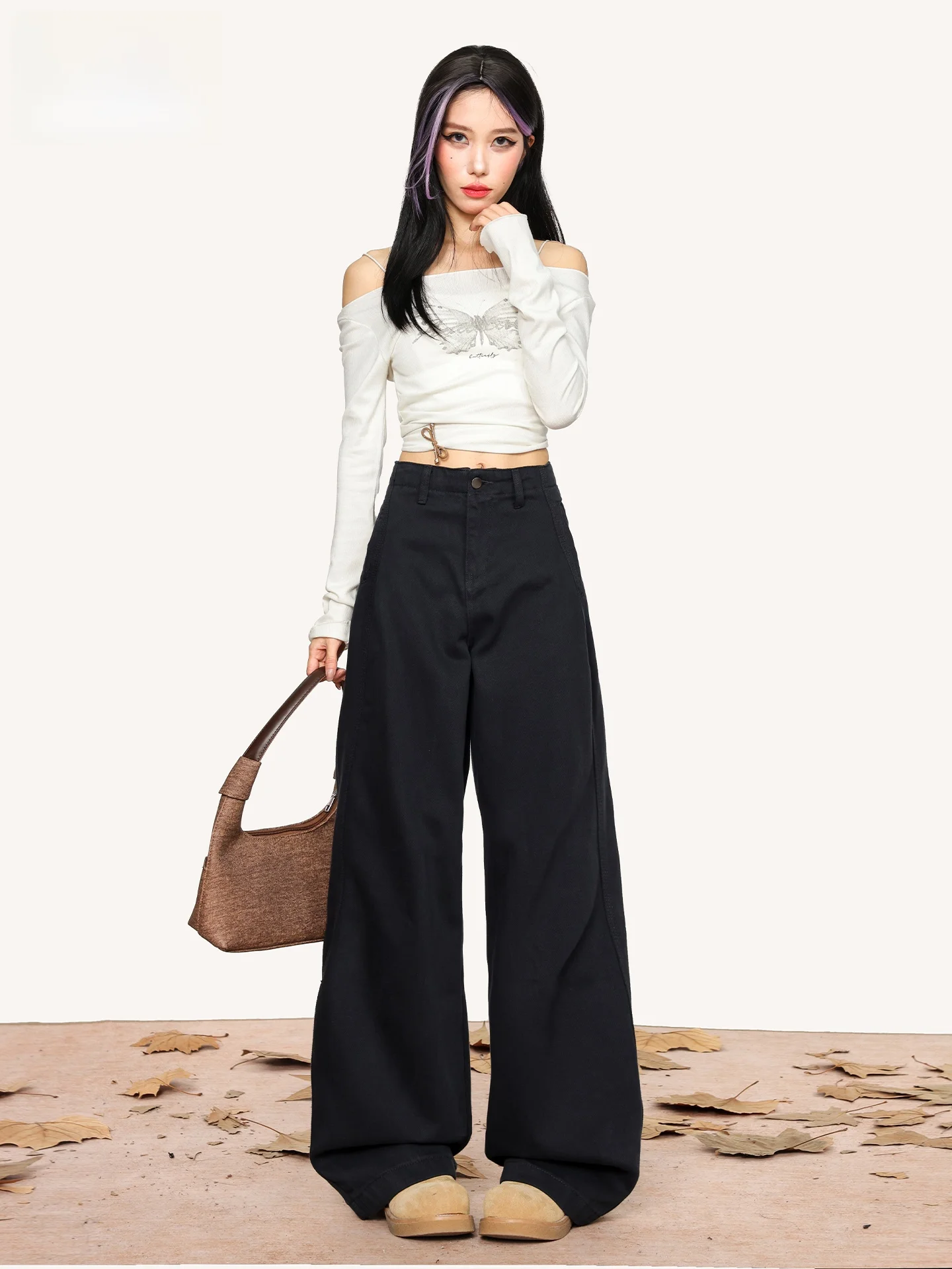 

High Waist Wide Leg Tie Dye Denim Pants Women's Summer Slimming Drapey Loose Straight Cut Trousers Casual American Style