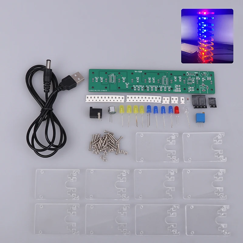 DIY Sound Control LED Music Spectrum Electronic Kit Crystal Column Audio Display PCB Soldering Practice Kit LM339 LM358 DC5-12V