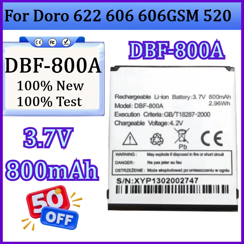 

Новая высококачественная батарея DBF-800A емкостью 800 мАч, 3.7В для мобильных телефонов Doro 622, 606, 606GSM, 520