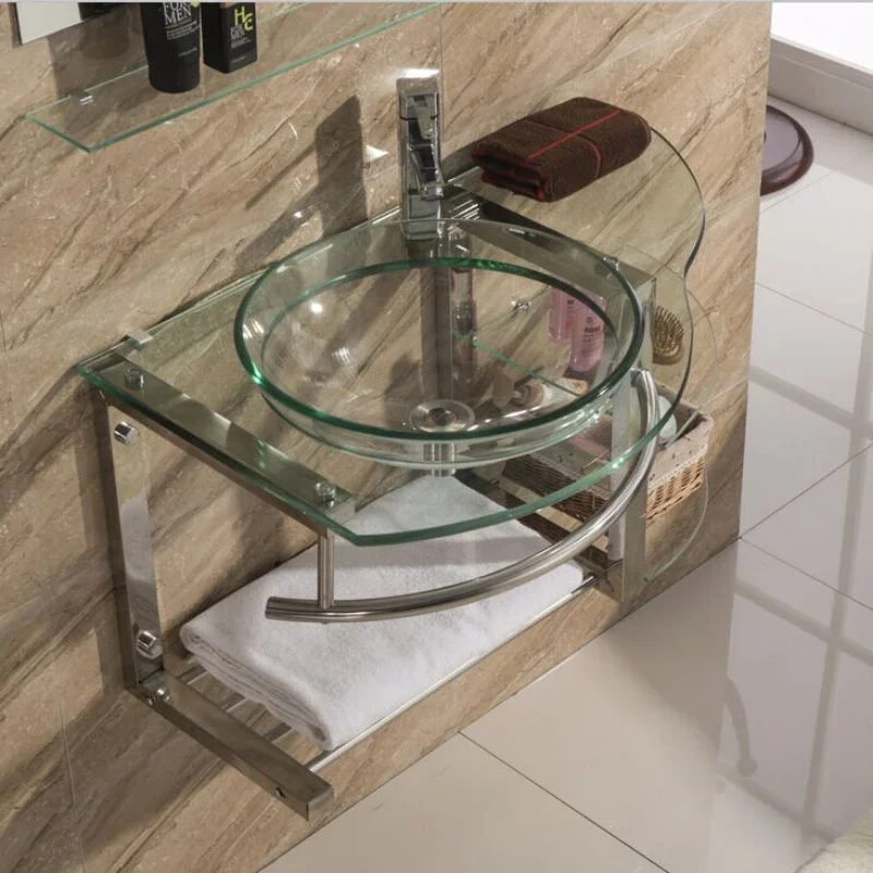 Bathroom Wash Basin Tempered Glass Washbasin Bathroom Cabinet Wall-Mounted Bracket Washbasin Wash Basin