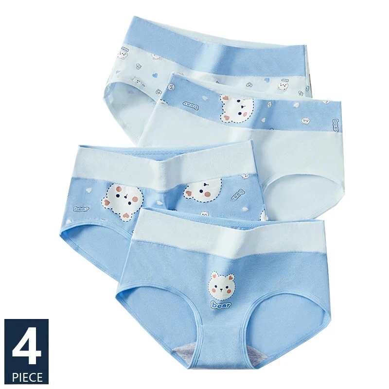 High Waist 4Pcs/Set Cotton Women Panties Body Slimming Underwear Fashion Print Girls Briefs Sexy Breathable Female Lingerie