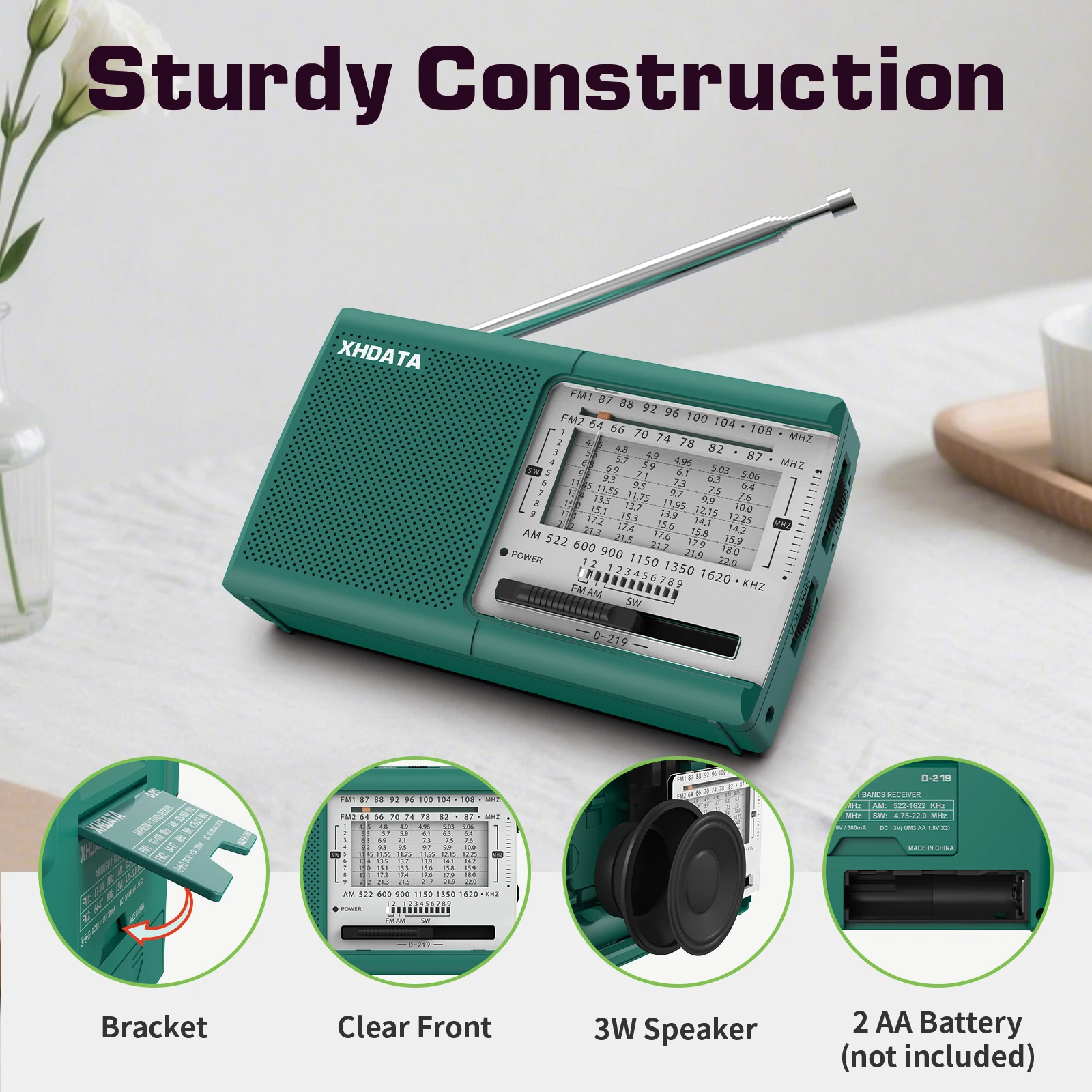 

XHDATA D-219 Portable Radio FM AM SW1-9 11 Bands Radio Receiver High Sensitivity Shortwave Pocket Radio Speaker Earphone Jack